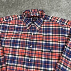 Ralph Lauren Shirt Mens Large Red Blue Plaid BIG SHIRT Oxford Chest‎ Pocket Pony